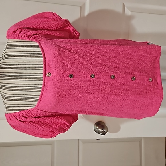 Tommy Hilfiger Women Pink Short Puff sleeve Button Down Front Top Blouse Size XL - Picture 2 of 10